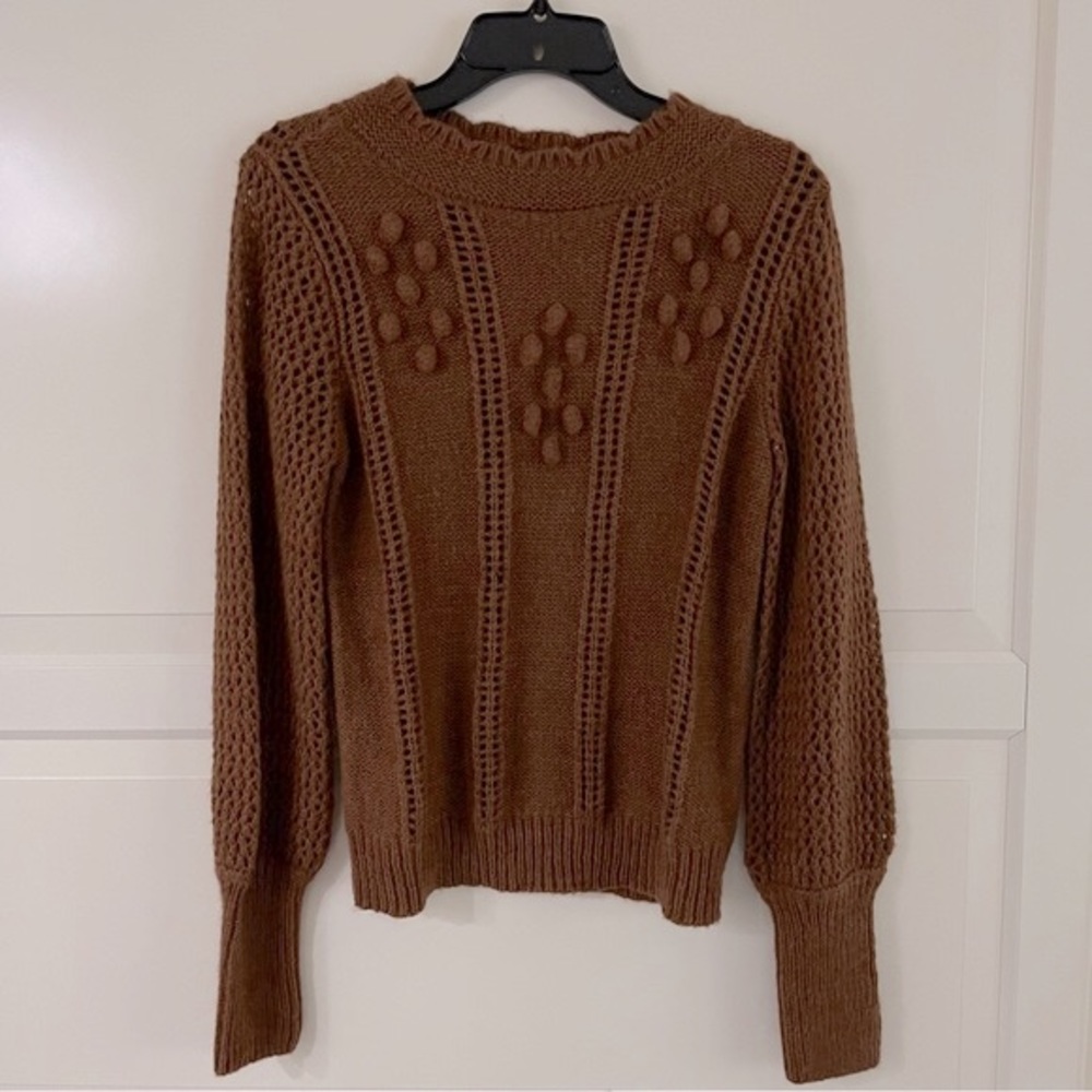Verracular bobble pom pom crewneck Pointelle scalloped sweater 7355